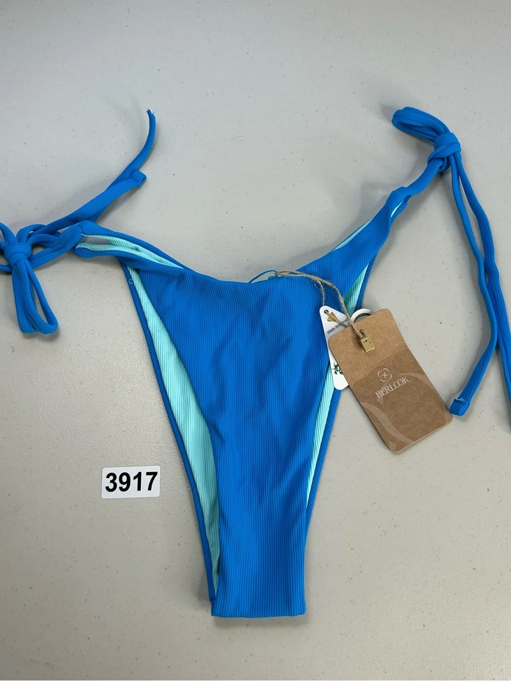 Berlook Blue Bikini Bottom Tie Side Small Reversible New